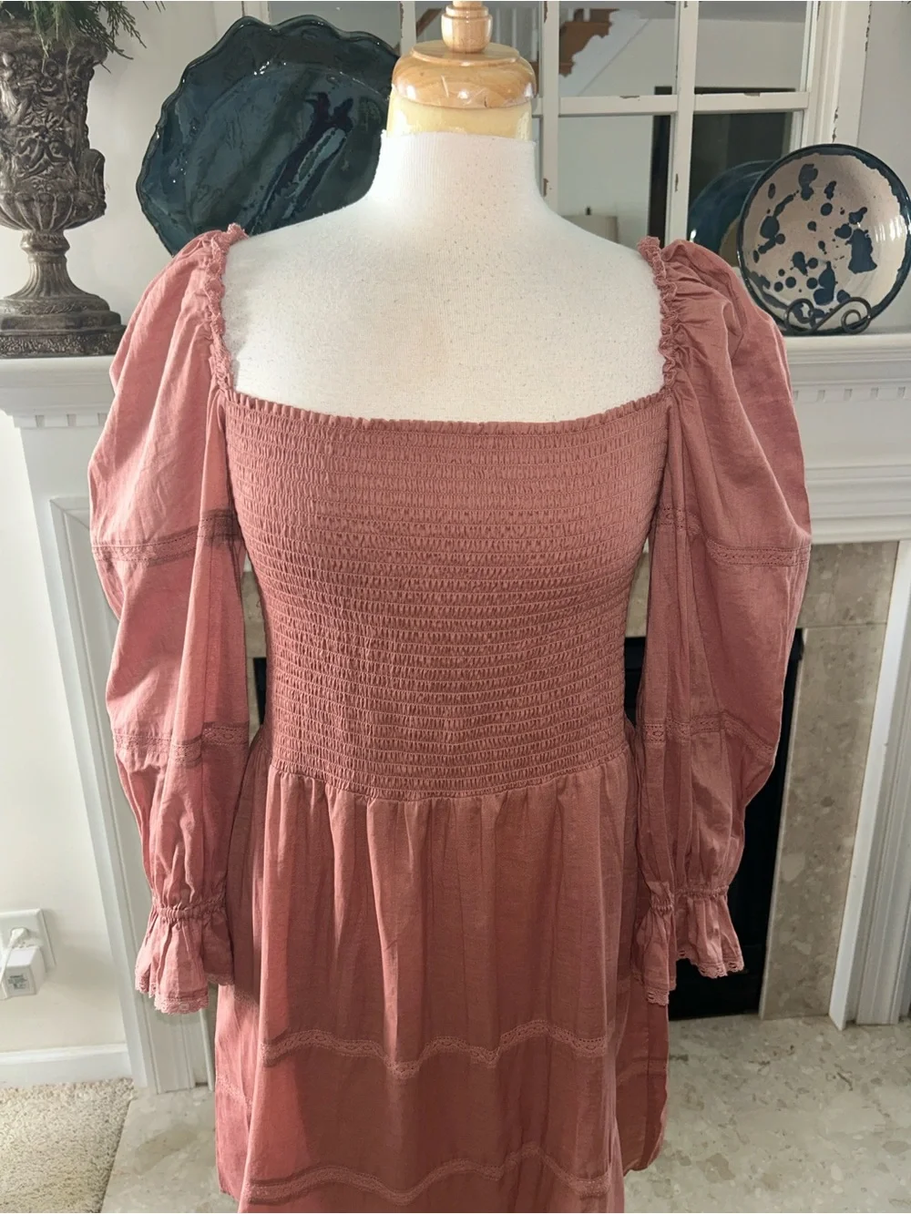 Reformation Dunes Smocked Square-Neck Puff Sleeve Mini Dress - Picture 3 of 9